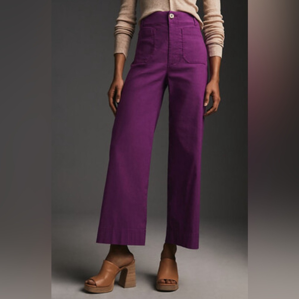 Maeve Anthropologie The Colette Cropped Wide-Leg Pants Purple Size 23